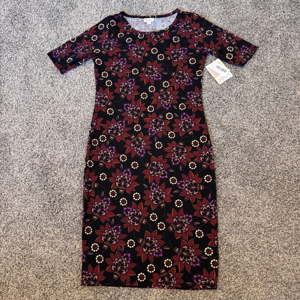 NWT LuLaRoe Julia Shirt Dress Black with Floral Print Women's Size Small Pencil